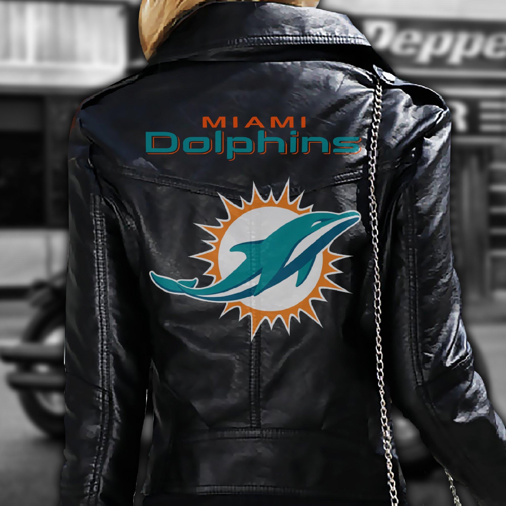 Miami Dolphins Nfl Football Black Leather Jacket Sport Leather